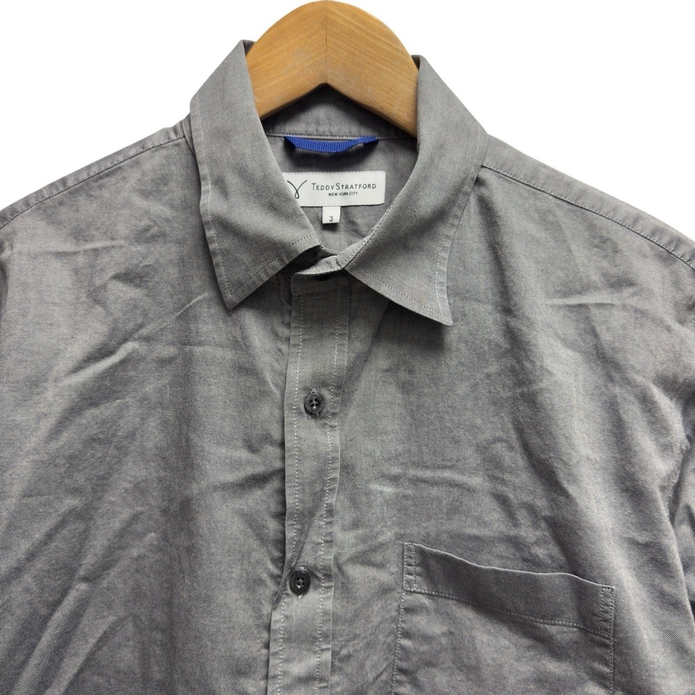 Teddy Stratford Mens Size 3 (Medium) Gray Button Zip Up Long Sleeve Cotton Shirt